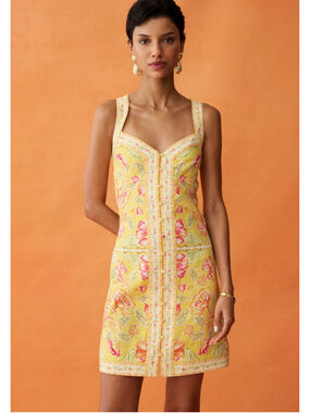Women's ANAYA Dolores Dress Floral Print Mini Dress Yellow Pink Size 4